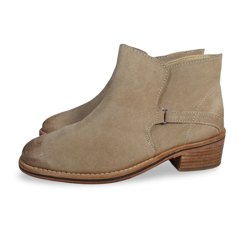 Diba True Caspian‎ Suede Leather Ankle Booties Beige Womens 6.5 Western Bootie
